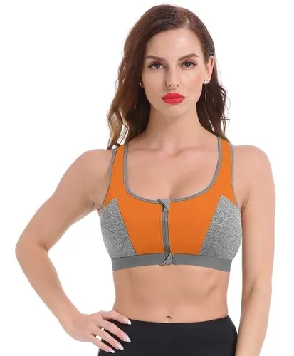 Crop Top Deportivo Transpirable Con Cremallera - Naranja