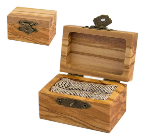 Caja Anillos Compromiso Madera Olivo Rústico