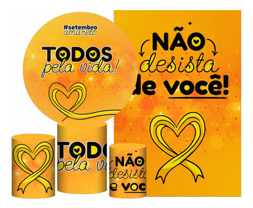 Kit Setembro Amarelo Painel Redondo + Trio Capas Lateral