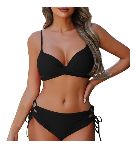 Bikini Suave Con Correa Sin Espalda De Color Liso Para Mujer