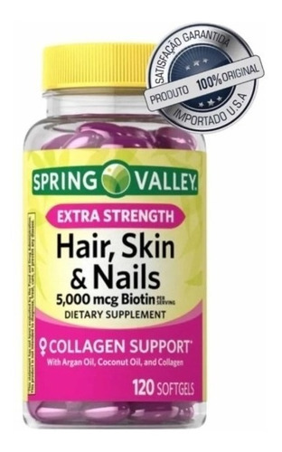 Hair Skin Nails Spring Valley Colágeno Biotina 120 Vitamina Sabor Sem Sabor
