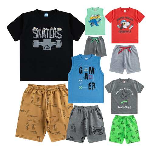 Roupa Infantil 5 Conjunto De Menino Short Moletinho De Verão