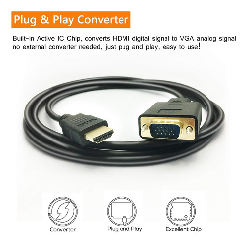 Cable Adaptador De Hdmi A Vga, Peotriol, 1.82 M