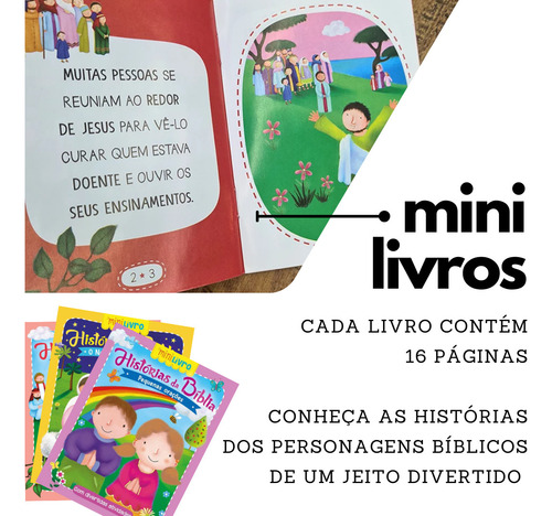 Kit 12 Minilivros Bíblia Infantil Ilustrada Com Atividades