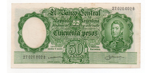 Billete Argentina 50 Pesos Moneda Nacional Bottero 1996 Ex