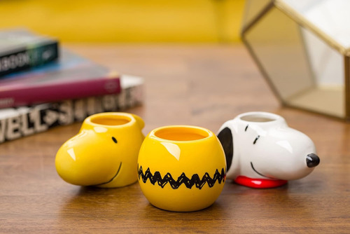 Set De 3 Mini Tazas Snoopy Peanuts Amarillo/blanco Snoopy
