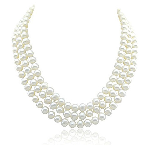 Collar De Perlas De Agua Dulce Pearlpro (blanco, 3 Hiler
