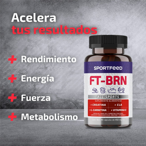 Imagen 2 de 7 de Sportfeed Quemador De Grasa 90 Caps Creatina L Carnitina Cla Sabor Sin Sabor