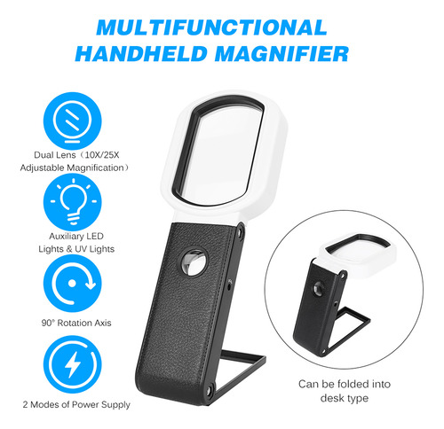 Lupa Portátil Lupa Multifuncional 10x/25x