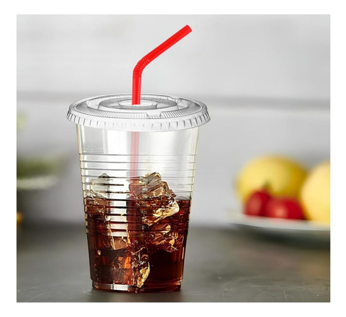 Vasos Plásticos Con Tapa Plana 12oz Vasos Desechables 50und