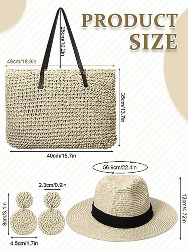 Juego De Sombrero Y Bolso Playa Dama Casual Varios Modelos