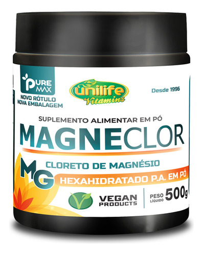 Kit 2 Magneclor Cloreto De Magnésio P.a Unilife 500g Sabor Neutro