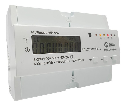 Medidor Trifásico Baw 60a Digital C/registro De Kwh Riel Din