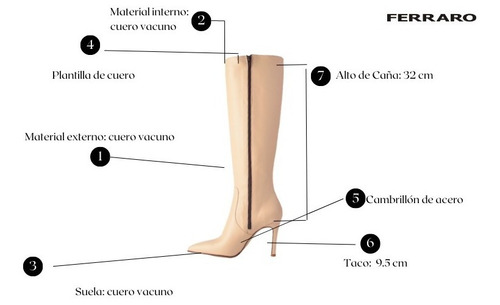 Botas Caña Alta Taco Alto De Mujer De Cuero Zaira - Ferraro