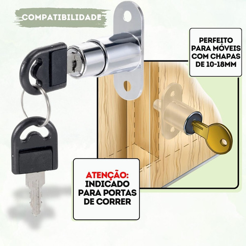 Kit 2 Fechadura Pressão 22mm Tranca Pino Avanço Porta Correr