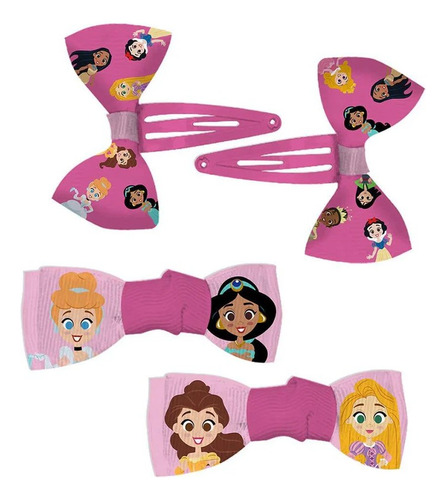 Set De 4 Moños Para El Cabello Disney Rapunzel Cenicienta