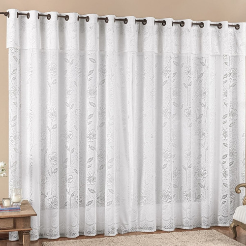 Cortina Para Sala Renda 3,00 X 2,50 Luna Varao Simples Cor Branco