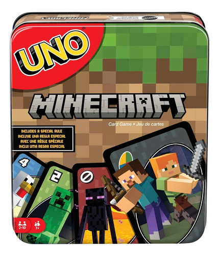 Uno Minecraft Lata Juego De Cartas Mattel Steve Alex Creeper