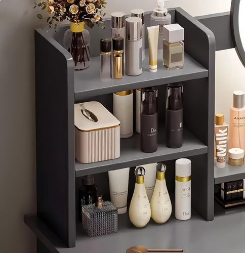 Tocador De Dormitorio Con Espejo De Maquillaje Y 6 Cajones Gris
