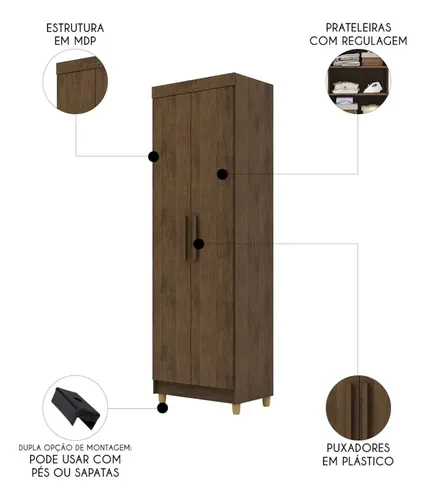 Armário Multiuso 60cm Com 2 Portas Aline Imbuia V02 - Mpozen