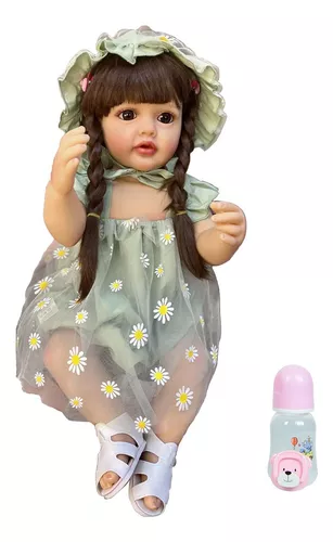 Boneca Bebê reborn menina 100% silicone pode dar banho criança