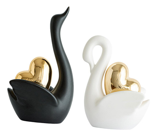 2 Piezas Figuras De Cisne Adorno De Mesa En Y Negro