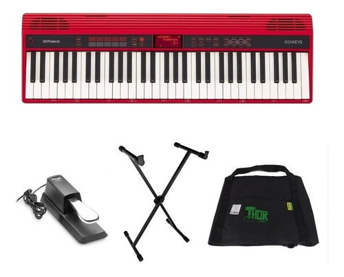 Teclado Roland Go Keys 61 K, funda, pedal de sustain, estante rojo, 110 V/220 V