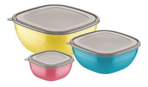 3 Potes Tramontina Plastico Hermetico Cocina Mix Colo