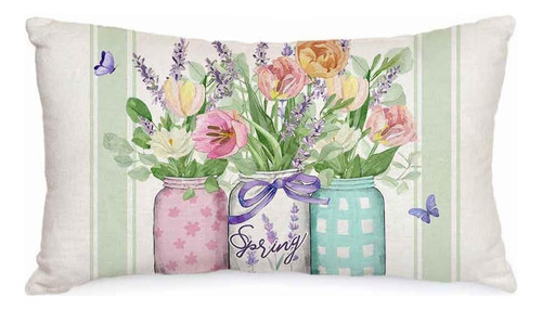 Funda De Almohada De Primavera 12x20 Pulgadas Florero D...