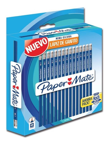 Lápiz De Grafito Mina Oscura Paper Mate #2 Azul Caja Con 100