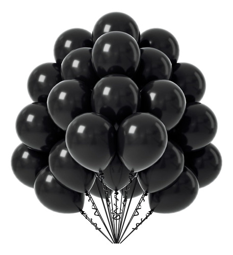 Globos Negro Redondo Latex R12 30cm Resistente Pack 25