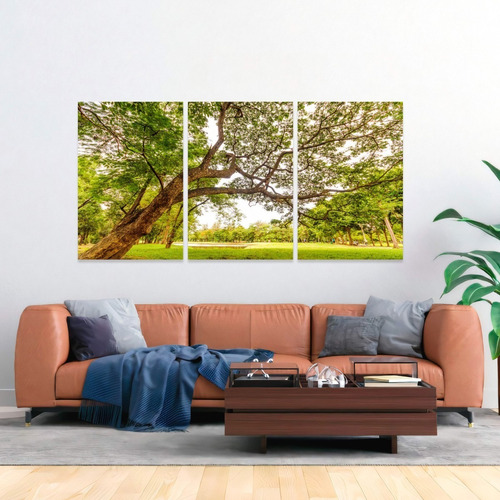 Imagem 3 de 8 de Quadro Árvore Natureza Verde Conjunto Decorativo 180x90