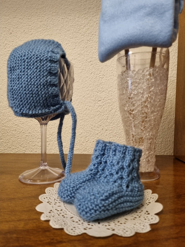 Set De Escarpines Gorro En Lana De Bebé Recién Nacido