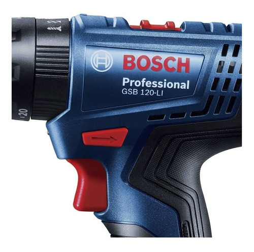 Imagen 2 de 4 de Taladro percutor atornillador inalámbrico de 10mm Bosch GSB 120-LI 12V + accesorios con maletín de transporte 127V/220V