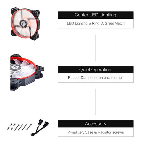 Imagen 9 de 9 de Cooler 120mm Id-cooling Pwm 1500rpm 62 Cfm Con Leds Rojos