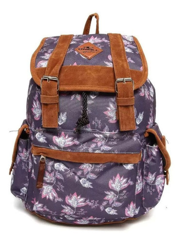 Mochila De Costas Universitária Tipo Saquinho O'neill Floral Cor Preto Desenho do tecido Liso