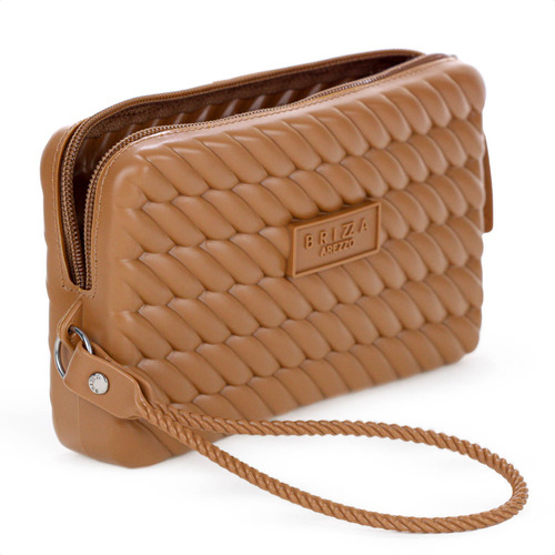 Bolsa De Mão Brizza Arezzo Feminina Acambamento dos ferragens Níquel Cor Marrom Correia de ombro Z1950700070007U UN Desenho do tecido Lisa