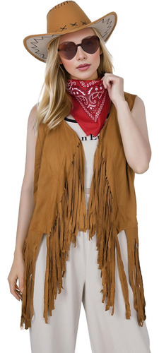 Conjunto De Trajes De Vaquera, Chaleco Con Flecos, Sombrero De Vaquero Y Gafas De Sol