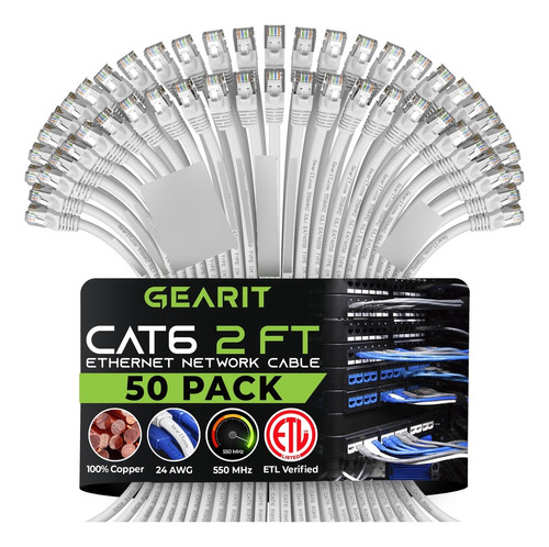 Gearit Paquete De 50 Cables Ethernet Cat 6 Cat6 Snagless Pa.