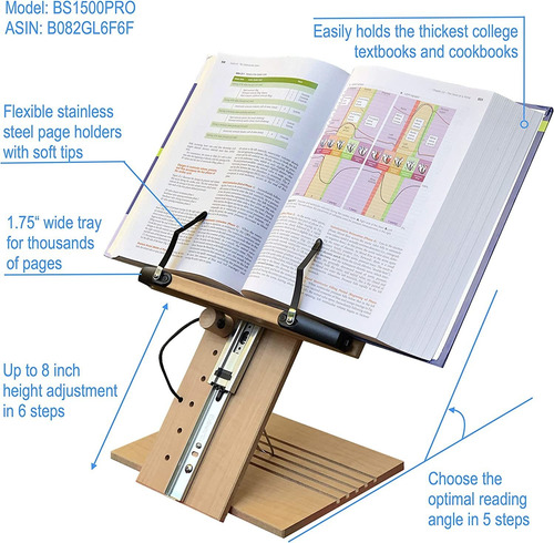 A+ Atril Bs1500pro Soporte De Libros Con Altura Ajustable...