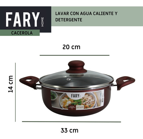 Olla Cacerola 20 Cm Aluminio Antiadherente C/ Tapa Vidrio Color Bordó