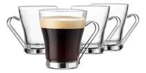 Comprar Bormioli Rocco Oslo - 4 tazas de café de vidrio, 7.5 onzas, asas de metal, resistentes a los choques térmicos, bebidas frías y calientes