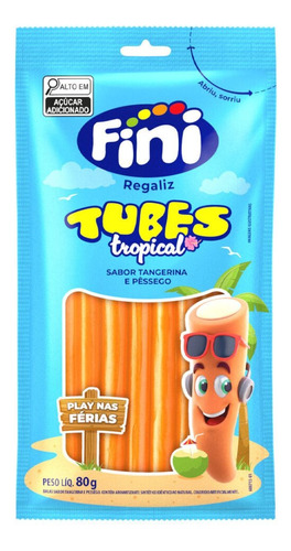 Fini Balas Tubes Tropical Férias Tangerina Pêssego 80g