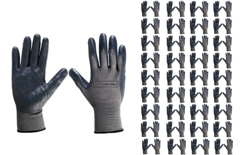 36 Par Guantes Medianos Nylon Negro Palma Nitrilo Seguridad