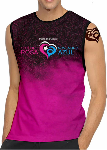 Camiseta Regata Outubro Rosa E Novembro Azul Masculina Rosa