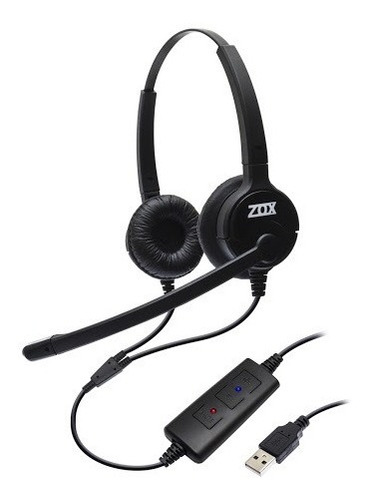 Headset Usb Voip Biauricular C/ Tubo De Voz Dh-80d - Zox Cor Preto