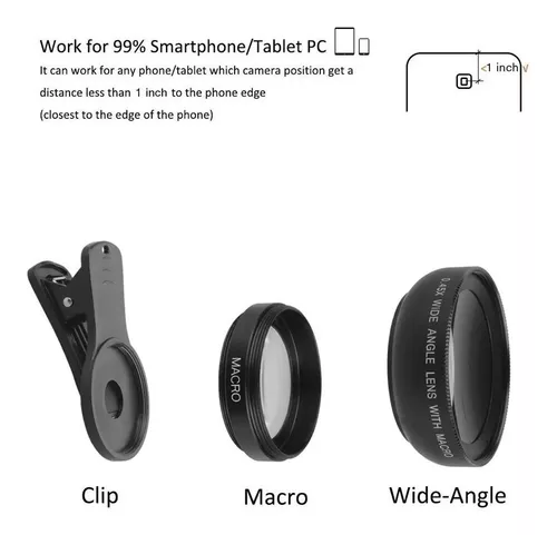 Lente macro para teléfono, lente de cámara de teléfono, lente súper gran  angular de 0.45x, lente macro 12.5X, lente de teléfono celular profesional  2