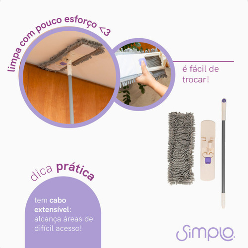 Mop Flat Com Esfregão De Chenille Limpeza Geral - Simplo Cor Branco
