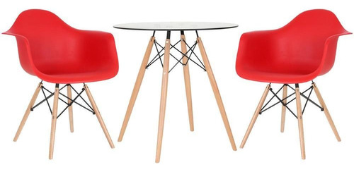 Kit Mesa De Vidro Eames Wood 70 Cm 2 Cadeiras Daw Cores Tampa Vermelho