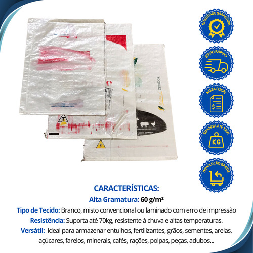 100 Saco De Ráfia 50x75 Reciclagem Construção Entulho Cor Branco